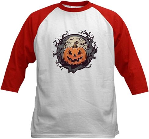 Cafepress Festive Pumpkin Illustration Kids Baseball T Shirt Kids Cotton Baseball Jersey ، 3/4 Raglan Sleeve Shirt in Saudi Arabia