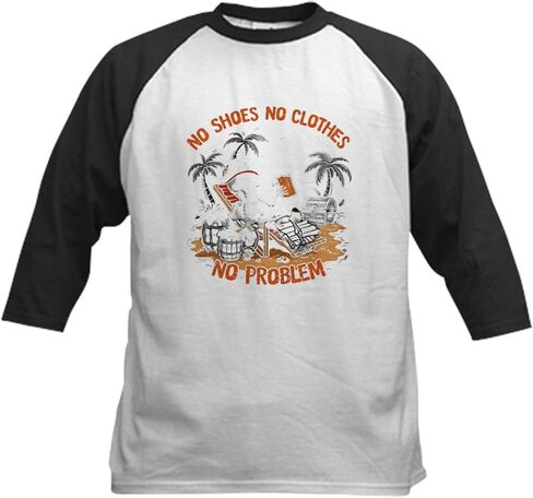 Cafepress لا أحذية لا توجد مشكلة في لعبة Baseball Baseball T Shirt Kids Cotton Baseball Jersey ، 3/4 قميص الأكمام راجلان in Saudi Arabia