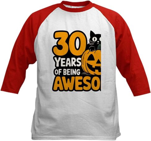 CafePress 30 Years of Being Awesome Vintage T Shirt Design Kids Baseball T Shirt Kids Cotton Jersey, 3/4 Raglan Sleeve in Saudi Arabia