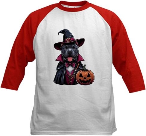 CafePress Costumed Pitbull Halloween Kids Baseball T Shirt Kids Cotton Baseball Jersey, 3/4 Raglan Sleeve Shirt in Saudi Arabia