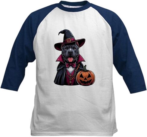 CafePress Costumed Pitbull Halloween Kids Baseball T Shirt Kids Cotton Baseball Jersey, 3/4 Raglan Sleeve Shirt in Saudi Arabia