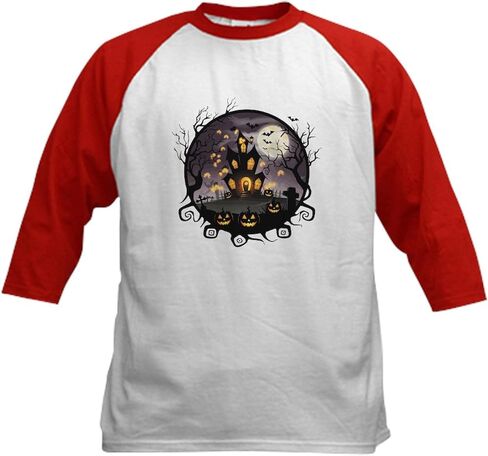 Cafepress Night Halloween Night: Scooky Scene Kids Baseball T Shirt Kids Cotton Baseball Jersey ، 3/4 Raglan Sleeve Shirt in Saudi Arabia