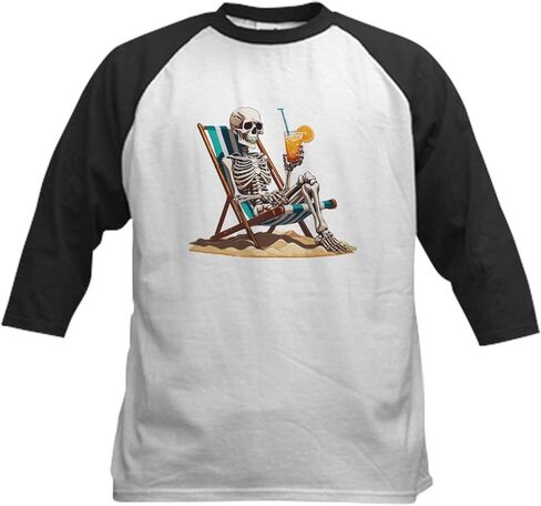 Cafepress Beach Skeleton Tropical Halloween Kids Baseball T Shirt Kids Cotton Baseball Jersey ، 3/4 Raglan Sleeve Shirt in Saudi Arabia