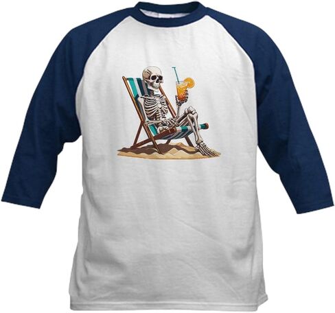 CafePress Beach Skeleton Tropical Halloween Kids Baseball T Shirt Kids Cotton Baseball Jersey, 3/4 Raglan Sleeve Shirt in Saudi Arabia