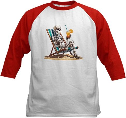 CafePress Beach Skeleton Tropical Halloween Kids Baseball T Shirt Kids Cotton Baseball Jersey, 3/4 Raglan Sleeve Shirt in Saudi Arabia