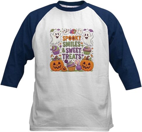 Cafepress Spooky Smiles و Sweet Treats Halloween Design Kids Baseball T Shirt Cotton Jersey ، 3/4 قميص أرج Raglan in Saudi Arabia