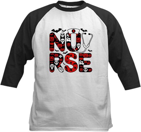 CafePress Spooky Halloween Nurse Kids Baseball T Shirt Kids Cotton Baseball Jersey, 3/4 Raglan Sleeve Shirt in Saudi Arabia