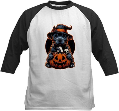 Cafepress Dog Halloween Pitbull Witch Kids Baseball T Shirt Kids Cotton Baseball Jersey ، 3/4 Raglan Sleeve Shirt in Saudi Arabia