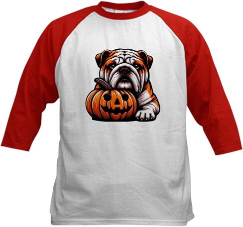 Cafepress هالوين الإنجليزية Bulldog Jack O Lantern Autumn Kids Baseball Tirt Kids Cotton Jersey ، 3/4 Raglan Sleeve Shirt in Saudi Arabia