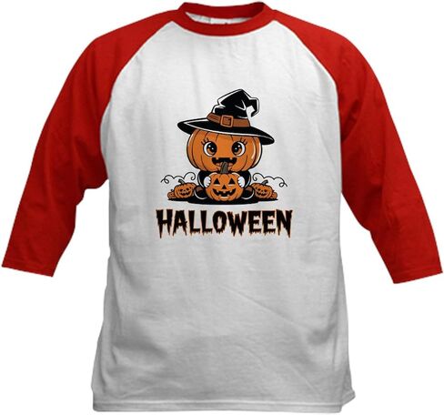 Cafepress Spooky Halloween Design Whosts and Bats Kids Baseball T Shirt Kids Cotton Jersey ، 3/4 Raglan Sleeve Shirt in Saudi Arabia