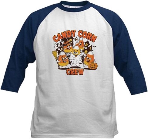 Cafepress Candy Corn Crew - Fun Halloween Team Design Kids Baseball T Shirt Kids Cotton Jersey ، 3/4 Raglan Sleeve Shirt in Saudi Arabia