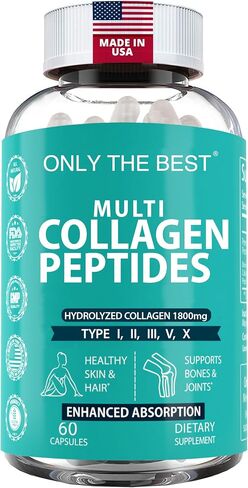 Only The Best Collagen for Women & Men - Multi Collagen Peptides 1800mg Types I, II, III, V, X to Support Skin, Hair, Nails, Bones & Joints Health - Hydrolyzed Collagen Supplement 90 Capsules in Saudi Arabia