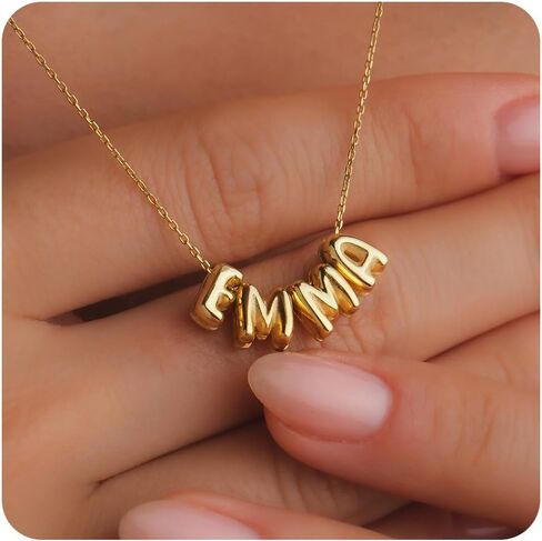SLOONG Custom Name Beads Necklace for Women, 3D Letter Pendant 18K Gold Plated Dainty Initial Personalized Necklaces Gift for Mom Mother Girlfriend Initial Alphabet A-Z in Kuwait
