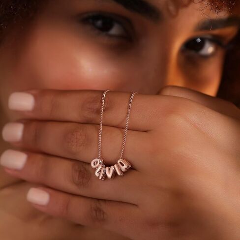 SLOONG Custom Name Beads Necklace for Women, 3D Letter Pendant 18K Gold Plated Dainty Initial Personalized Necklaces Gift for Mom Mother Girlfriend Initial Alphabet A-Z in Kuwait