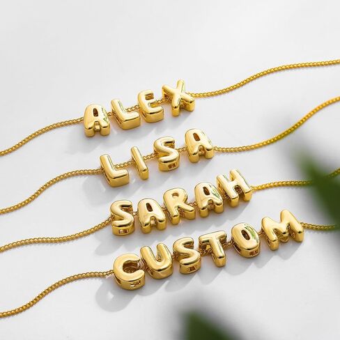 SLOONG Custom Name Beads Necklace for Women, 3D Letter Pendant 18K Gold Plated Dainty Initial Personalized Necklaces Gift for Mom Mother Girlfriend Initial Alphabet A-Z in Kuwait