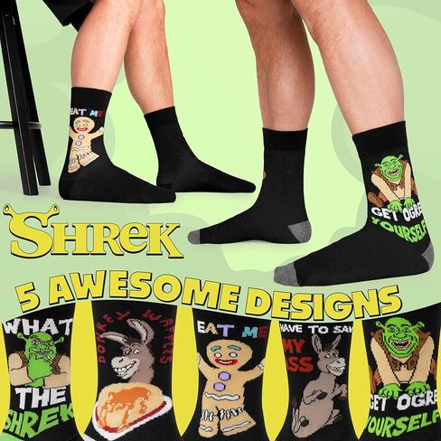 SHREK MEN'S SOCKS - حزمة من 5 جوارب العجل للرجال المراهقين عمل ناعم التنفس الرياضة غير رسمية - الحجم 6-12 الهدايا رجال in Kuwait