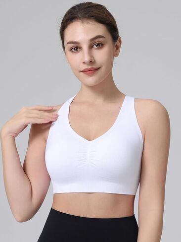 صدرية رياضية Ruched للنساء Racerback v-neck تجريب حمالات صامتة مبطنة in Kuwait