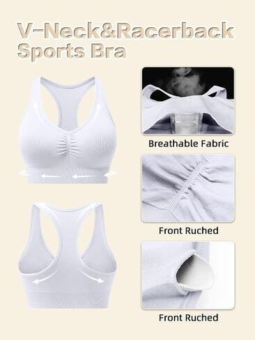 صدرية رياضية Ruched للنساء Racerback v-neck تجريب حمالات صامتة مبطنة in Kuwait
