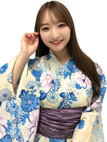 Dita ENSHU Traditional Cotton Women's Yukata Robe (japanese casual kimono) Easy Wearing (Yukata, Obi, Koshihimo) set3 in Saudi Arabia
