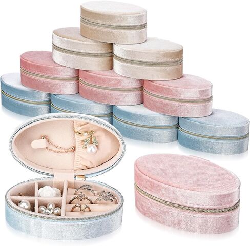 Kenning 12 PCS Small Velvet Travel Jewelry Jowly Box Mini Jewelry Case منظم محمولة حقيبة وصيفة الشرف الهدية للنساء (OVAL) in Kuwait