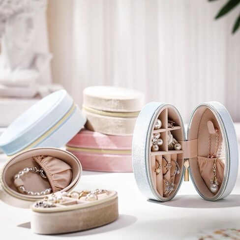 Kenning 12 PCS Small Velvet Travel Jewelry Jowly Box Mini Jewelry Case منظم محمولة حقيبة وصيفة الشرف الهدية للنساء (OVAL) in Kuwait