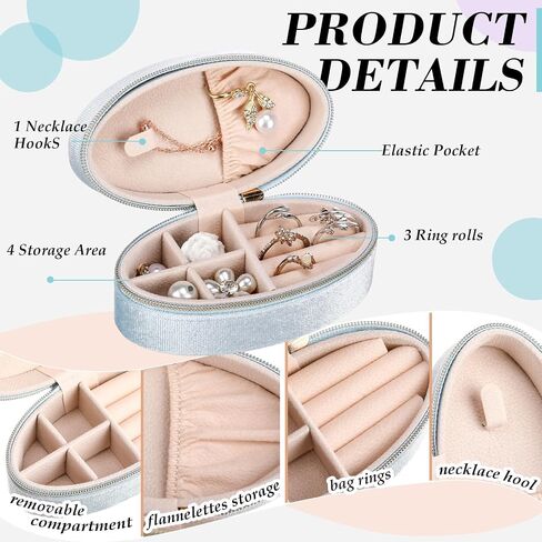 Kenning 12 PCS Small Velvet Travel Jewelry Jowly Box Mini Jewelry Case منظم محمولة حقيبة وصيفة الشرف الهدية للنساء (OVAL) in Kuwait