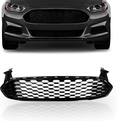 Partsflow Front Pumper Grille Apperty Honeycomb Grill Glossy Black لعام 2013 2014 2015 2016 Ford Fusion in Saudi Arabia