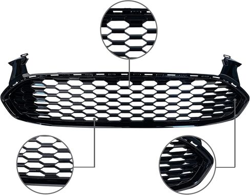 Partsflow Front Pumper Grille Apperty Honeycomb Grill Glossy Black لعام 2013 2014 2015 2016 Ford Fusion in Saudi Arabia