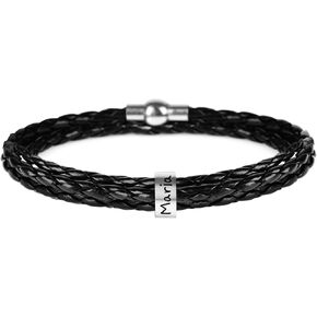 SOULSIS Personalized Mens Leather Bracelet with Custom Beads, Customized Braid Leather Bracelet for Men with Small Custom Beads Men's ID Bracelet in Saudi Arabia