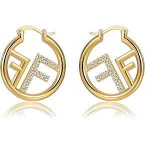 18K Gold Plated Hoop Earring For Womens Letter F Cubic Zirconia Huggie Earrings- An elegant gift for a stylish lady in Kuwait