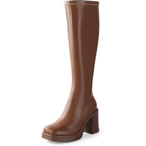 Ankis Knee High Boots Platform Boots for Women Chunky Heel Side Zipper Long GOGO Boots in Kuwait