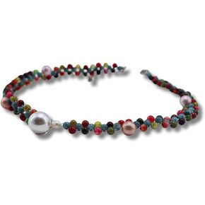 Primavera Dream Handcrafted Crystal & Pearl Choker Necklace: Natural Agate, Aquamarine, and Pearl Accents - Convertible Beachy Statement Necklace and Bracelet for Women, Beaded Gothic Jewelry in Saudi Arabia