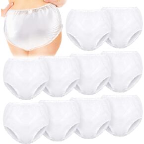 Weewooday 10 Pcs Waterproof Incontinence Underpants Plastic Pants Incontinence Leak Protection Adult Washable Diaper Cover (White,Small) in Kuwait