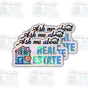 3 Pcs Ask Me About Real Estate Sticker, Real Estate Decal Laptop, Real Estate Computer Decal, Real Estate Laptop Sticker Agent Labor Woker Investor Stickers Laptop Phone Car Helmet 3"x3" (R1) in Kuwait