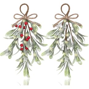 Dilunave الهدال الاصطناعي اختيار الجاموس منقوشة القوس الأبيض التوت الهدال التقبيل الكرة عيد الميلاد الهدال شنقا زخرفة شجرة عيد الميلاد الحلي لزينة شجرة عيد الميلاد (2 قطعة) in Kuwait