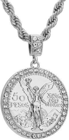 الهيب هوب سيتناريو 50 Pesos قلادة مثلج Zirconia 4mm 24 "سلسلة حبل 14K قلادة مطلية الذهب in Kuwait