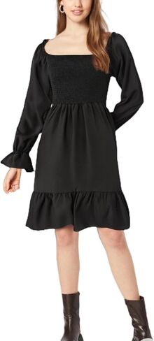 Women's Smocked Ruffle Mini Dress Square Neck Long Sleeve Party Dress Cute Cottagecore Wedding Guest Dress in Saudi Arabia