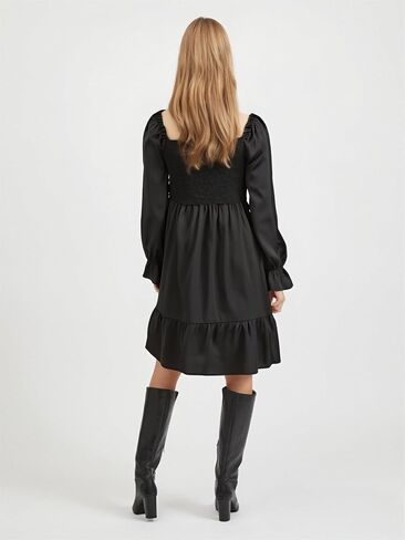 Women's Smocked Ruffle Mini Dress Square Neck Long Sleeve Party Dress Cute Cottagecore Wedding Guest Dress in Saudi Arabia