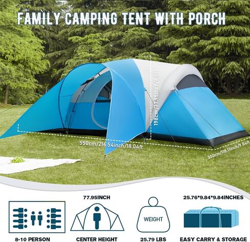 10-Person Tents for Camping,Large Family Camping Tents with Rainfly,Big Tents with Vestibule,Double Layer,Waterproof,Easy Setup Dome Tents for Outdoor Camping,Party,(18ft x 9.8ft x78 in) in Saudi Arabia
