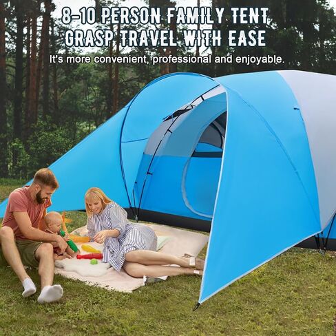 10-Person Tents for Camping,Large Family Camping Tents with Rainfly,Big Tents with Vestibule,Double Layer,Waterproof,Easy Setup Dome Tents for Outdoor Camping,Party,(18ft x 9.8ft x78 in) in Saudi Arabia