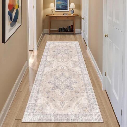 Boho Tribal Runner Rug - 2x6 Hallway Runner Rugs with Non-Slip Backing Low-Pile Boho Washable Distressed Printed Rug for Hallway Kitchen Farmhouse Bathroom Laundry Room Bedroom- Light Blush in Saudi Arabia