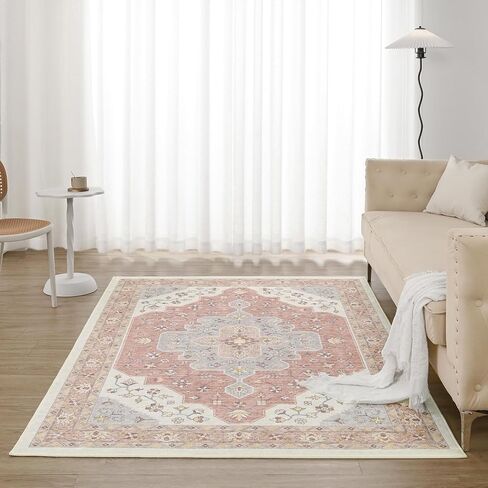 Boho Tribal Runner Rug - 2x6 Hallway Runner Rugs with Non-Slip Backing Low-Pile Boho Washable Distressed Printed Rug for Hallway Kitchen Farmhouse Bathroom Laundry Room Bedroom- Light Blush in Saudi Arabia