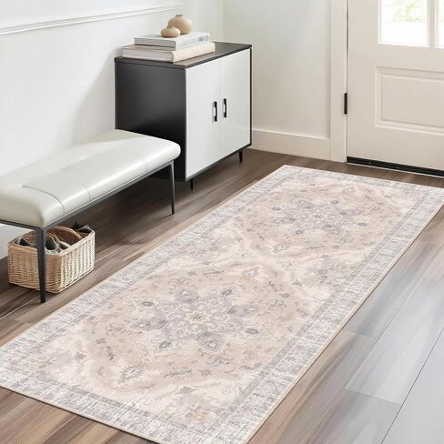 Boho Tribal Runner Rug - 2x6 Hallway Runner Rugs with Non-Slip Backing Low-Pile Boho Washable Distressed Printed Rug for Hallway Kitchen Farmhouse Bathroom Laundry Room Bedroom- Light Blush in Saudi Arabia
