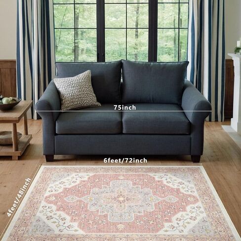 Boho Tribal Runner Rug - 2x6 Hallway Runner Rugs with Non-Slip Backing Low-Pile Boho Washable Distressed Printed Rug for Hallway Kitchen Farmhouse Bathroom Laundry Room Bedroom- Light Blush in Saudi Arabia