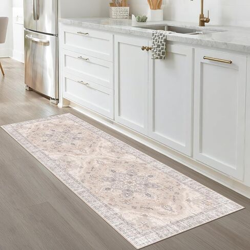 Boho Tribal Runner Rug - 2x6 Hallway Runner Rugs with Non-Slip Backing Low-Pile Boho Washable Distressed Printed Rug for Hallway Kitchen Farmhouse Bathroom Laundry Room Bedroom- Light Blush in Saudi Arabia