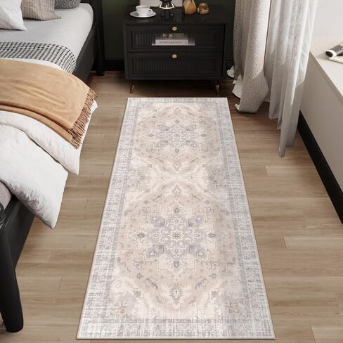 Boho Tribal Runner Rug - 2x6 Hallway Runner Rugs with Non-Slip Backing Low-Pile Boho Washable Distressed Printed Rug for Hallway Kitchen Farmhouse Bathroom Laundry Room Bedroom- Light Blush in Saudi Arabia