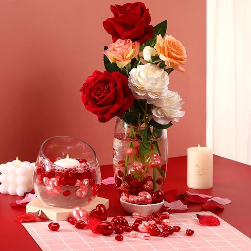 MTLEE 120 PCS Pearls of Heart Shaped for Vase Filler Heart Ornament for Floating Candles Centerpiece for Valentine's Day Wedding Dinning Table, 14/20/30 mm（No Water Gel (Red,Cute Style) in Kuwait