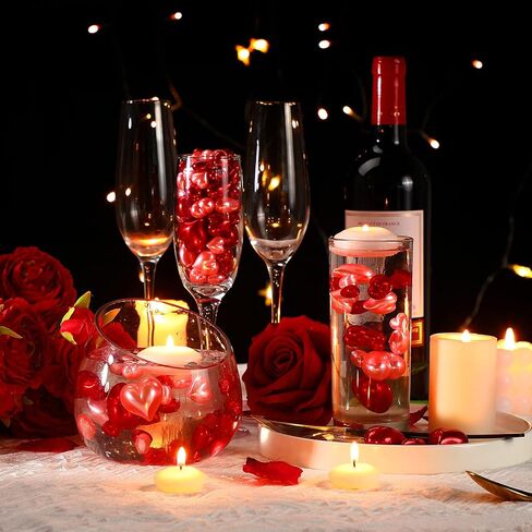 MTLEE 120 PCS Pearls of Heart Shaped for Vase Filler Heart Ornament for Floating Candles Centerpiece for Valentine's Day Wedding Dinning Table, 14/20/30 mm（No Water Gel (Red,Cute Style) in Kuwait