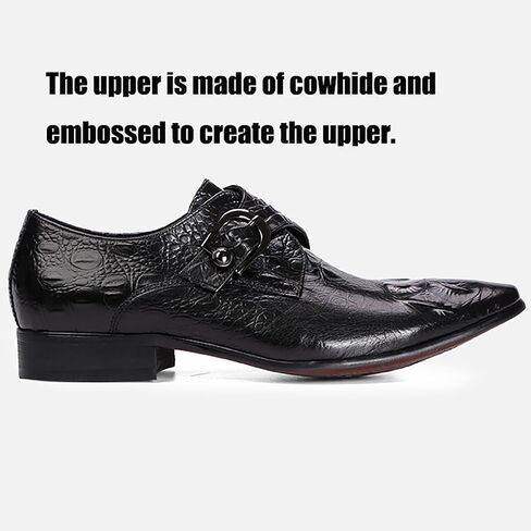 Men's Embossed Dress Shoes with Metal Buckle Breathable Slip-On Business Shoes for Weddings and Formal Events in Saudi Arabia