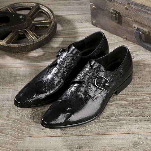 Men's Embossed Dress Shoes with Metal Buckle Breathable Slip-On Business Shoes for Weddings and Formal Events in Saudi Arabia